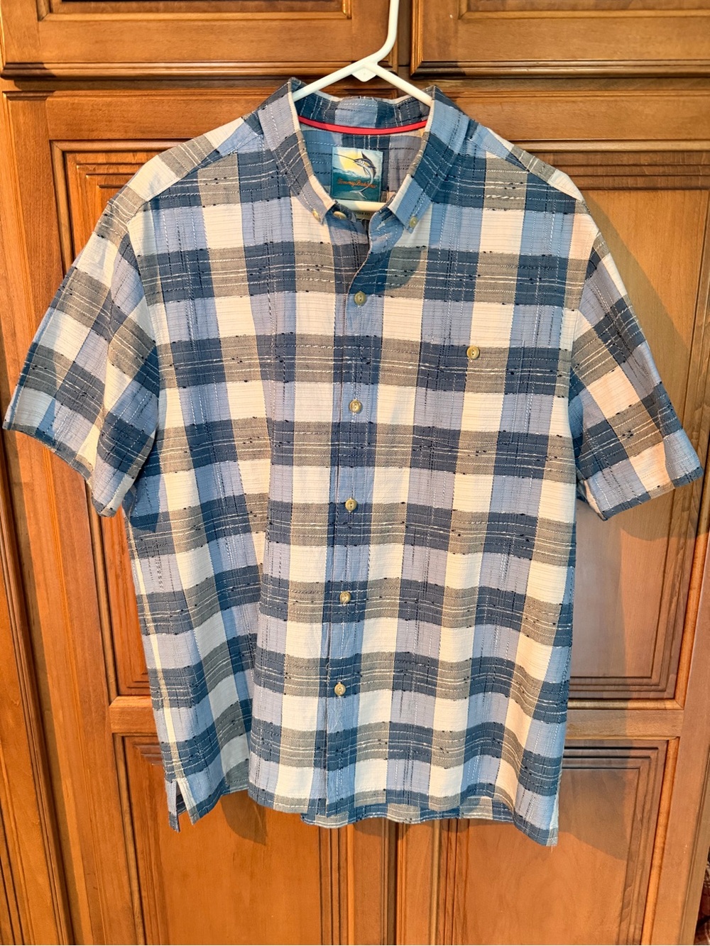 Men's Tommy Bahama Blue Plaid Short-Sleeve Button-Up Shirt Size XL